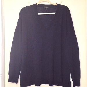 J Crew Navy Blue 100% Wool V-neck Long Sleeve Sweater Size-XL